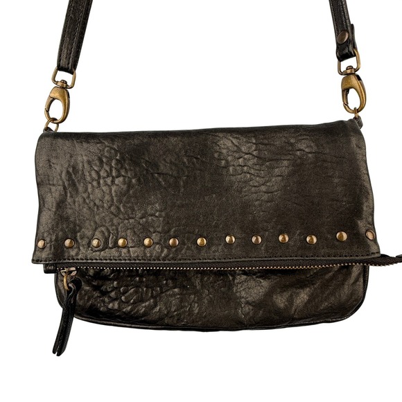Johnny Was Handbags - Johnny Was Leather Crossbody Studded Foldover Bag Black Italy Boho Artisan Soft